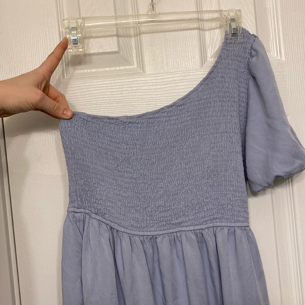 ZESICA Boho Summer One Shoulder Short Sleeve Smocked Midi Dress